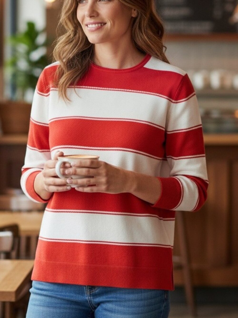 NWT Calvin Klein Coral/White 3/4 Sleeve Pullover